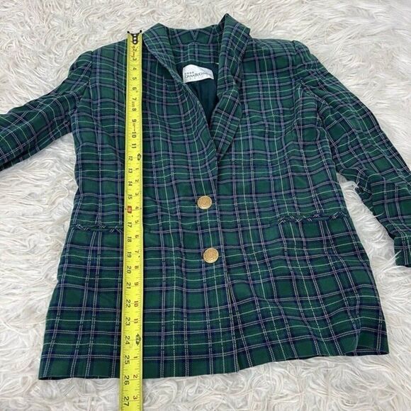 Dana Buchman Vintage 90s Silk Green & Blue Plaid Academia Blazer Petite Size 6 - Picture 3 of 10